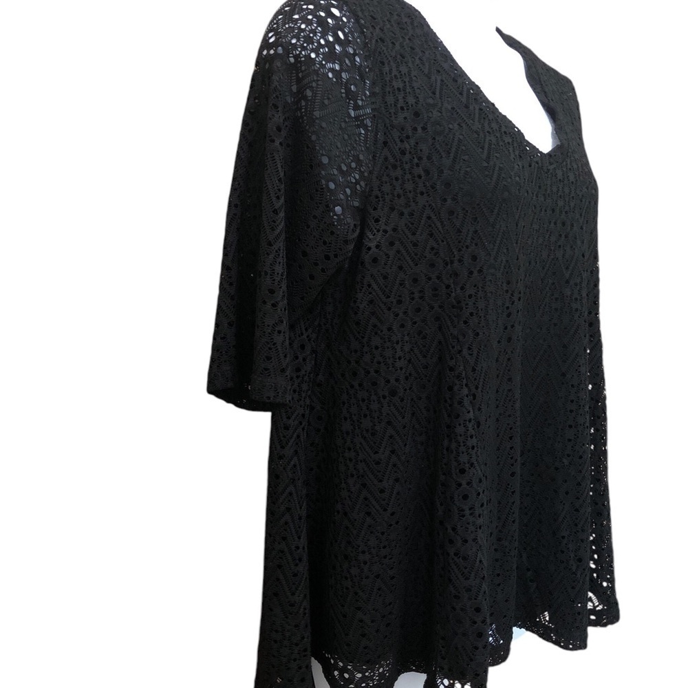 LaVanya Women’s Lace Eyelet Swing Top 1X Black Built-in Tank Top Half Sleeve - Picture 2 of 8
